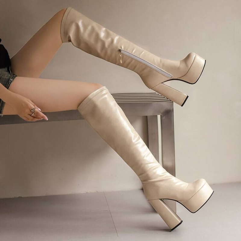 Zip Up Boots Short - 秋冬新作 ハイヒール 防水 レディースロングブーツ ニーハイブーツ 14cmヒール