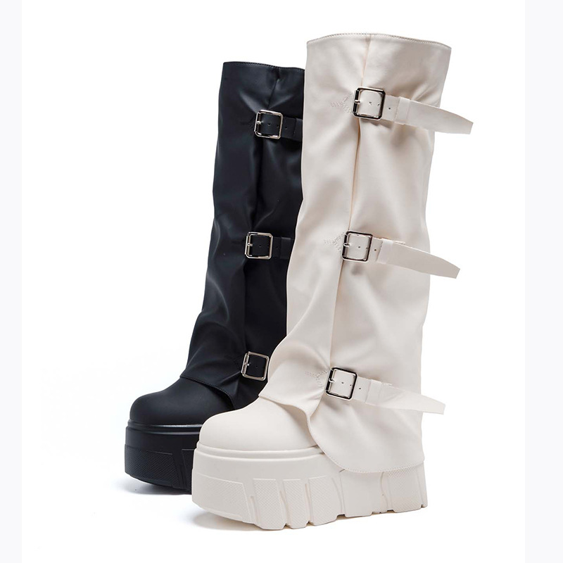 Zip Up Boots Short - 14 センチメートルヒールニーハイブーツプラットフォームウェッジパンクオートバイ乗馬ブーツ靴女性のための秋冬バックルブーツ