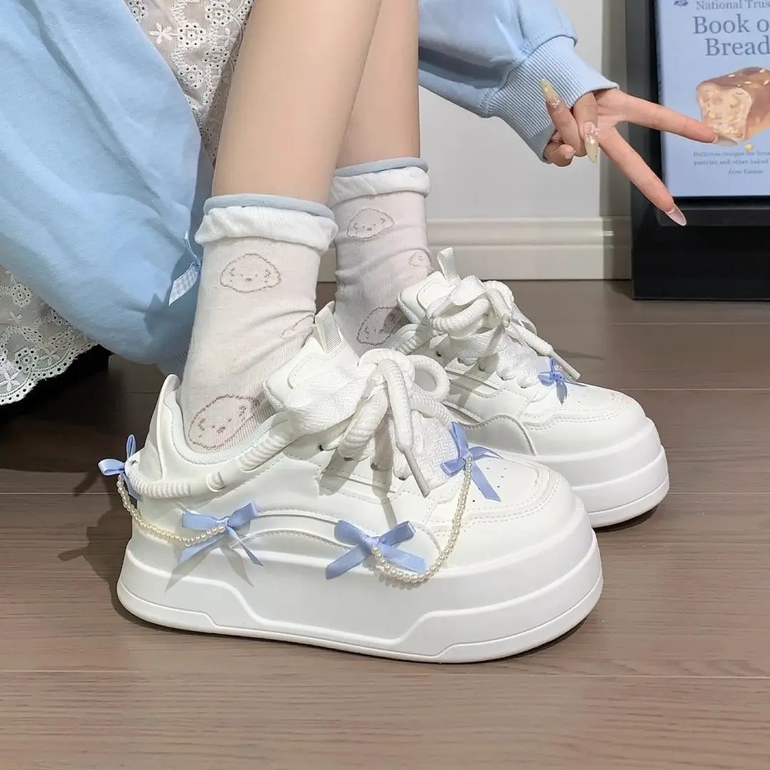 Women Shoes Hong Kong - 夏用厚底プラットフォームスニーカー女性用香港スタイルスターデザインイン人気ニッチオリジナルホワイトカジュアルシューズ
