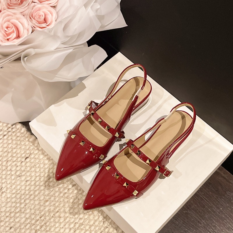 Pointed Toe Flat - 2026年ニューデザインフレンチリベットヒールサンダル - フラットトゥポインテッドトゥシングルシューズ