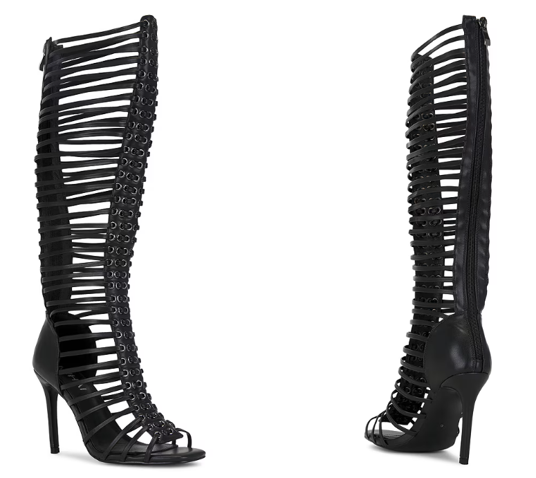 Women Shoes Zipper - 女性黒ケージストラップスティレットヒールアンクルサンダルブーツ 2026 夏新タッセルジッパーファッションパーティーキャットウォークシューズサイズ 35-46