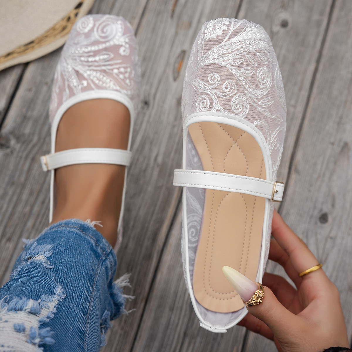 Women'S Shoes Loafers Black - レディース新作夏物大きいサイズスクエアトゥフラットローファーカジュアル柄通気性メリージェーンシューズローファー