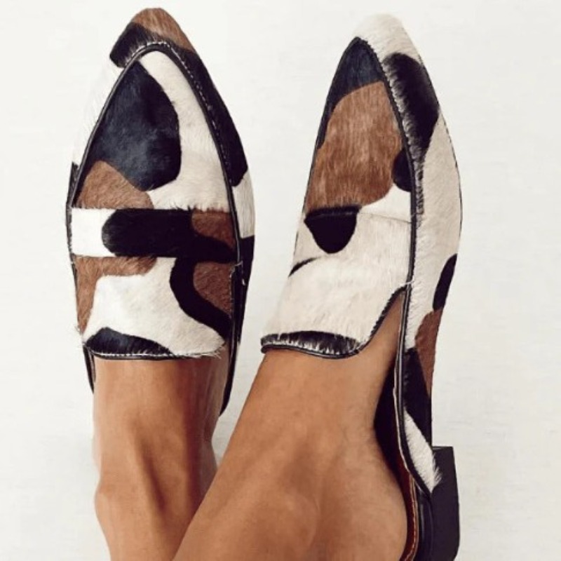 Women'S Shoes Large - 英国風2026年春秋新作おしゃれなポインテッドトゥ34-43浅履き牛柄カジュアルレディースシューズ