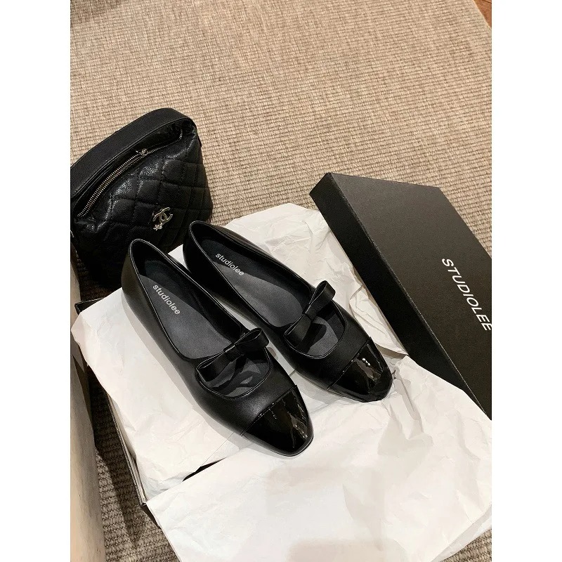 Women'S Shoes Large - 2026年シープスキンフラットボトムジェーンズレディースシューズ、ボウノットスクエアヘッドデザイン、快適なローヒールラバーソールフットウェア