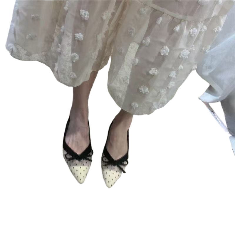 Pointed Toe Flat - 2026年夏新作 水玉模様 シングルシューズ エアメッシュ ポインテッドトゥ バタフライノット