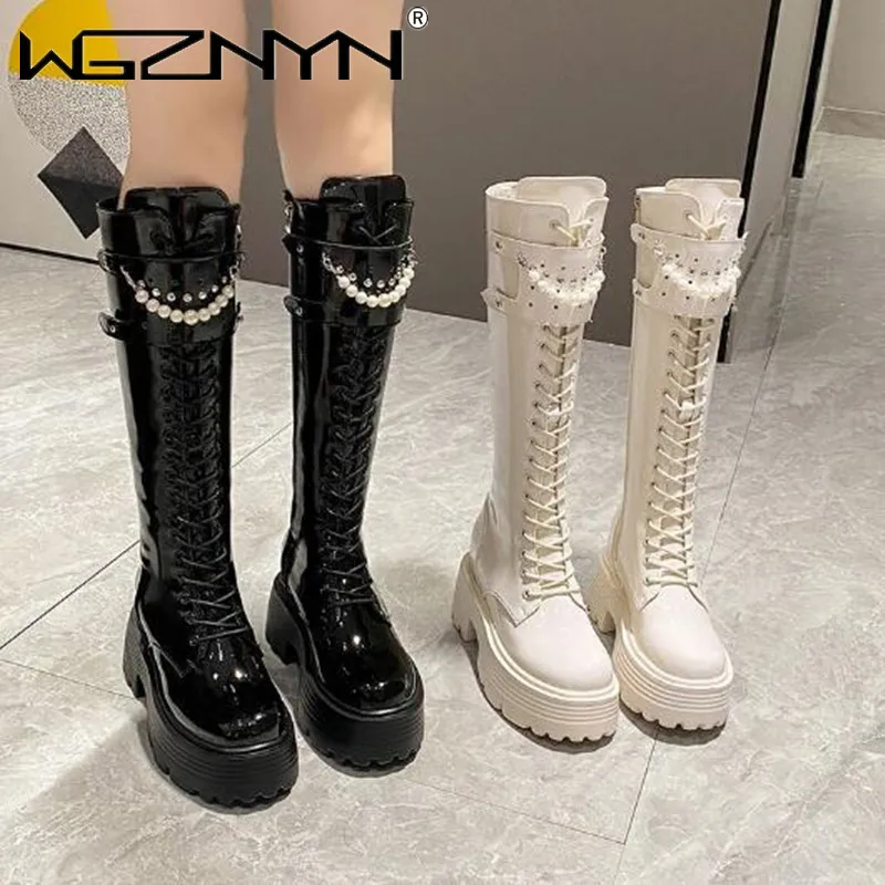Zip Up Boots Short - 女性用レザーニーハイブーツ,暖かいぬいぐるみ,パールプラットフォーム,カジュアルパンクカジュアルシューズ,ハイヒール8.5cm,ロングブーツ,冬