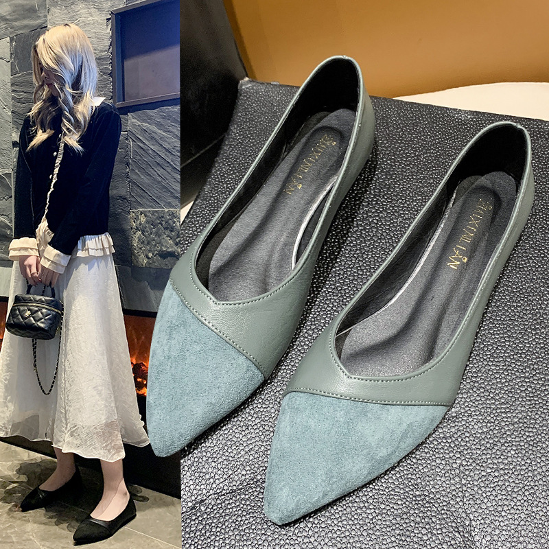 Pointed Toe Flat - レディース向けフラットブラックレザーシューズ 秋向け万能ローヒールスリッポンワークシューズ