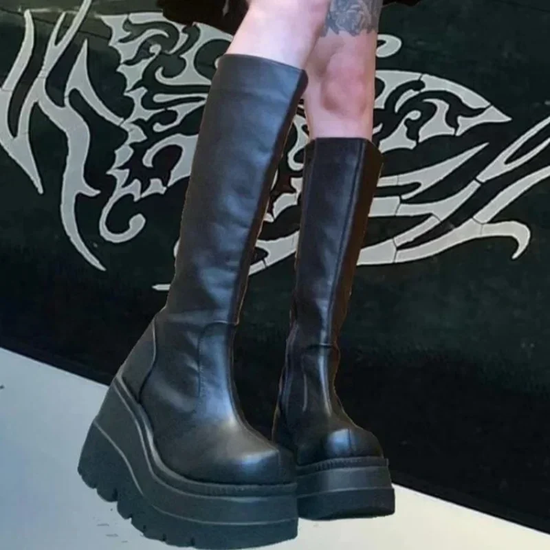 Women'S Shoes Neuropathy - 女性用ハイジッパーニーブーツ,コンバットヒール,プラットフォームシューズ,品質,新しいファッション,冬,2022
