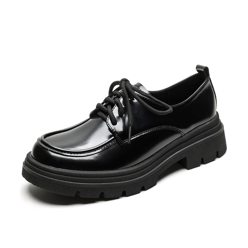 Women'S Shoes Loafers Black - 女性用ローファー レザー プラットフォーム ローファー レディース レースアップ