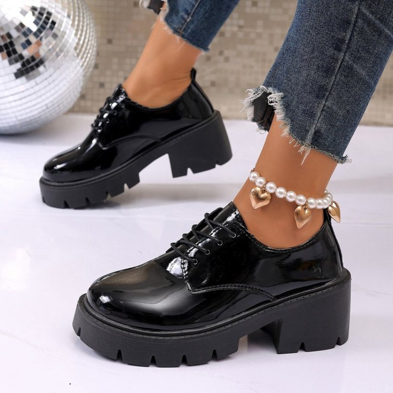 Women'S Shoes Loafers Black - 2026 新しい女性春黒プラットフォームフラットシューズ女性ローファーオックスフォード
