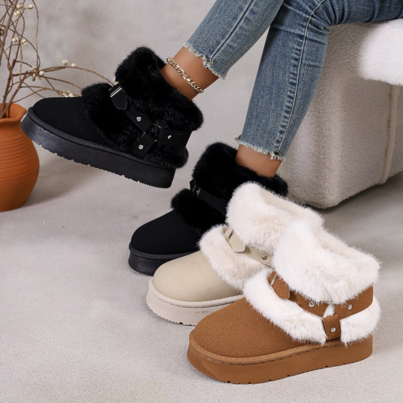 Women'S Shoes In Size 12 - プラッシュスノーブーツ レディース 2026秋冬新作 プラットフォーム ベルトバックル付き カフ付き
