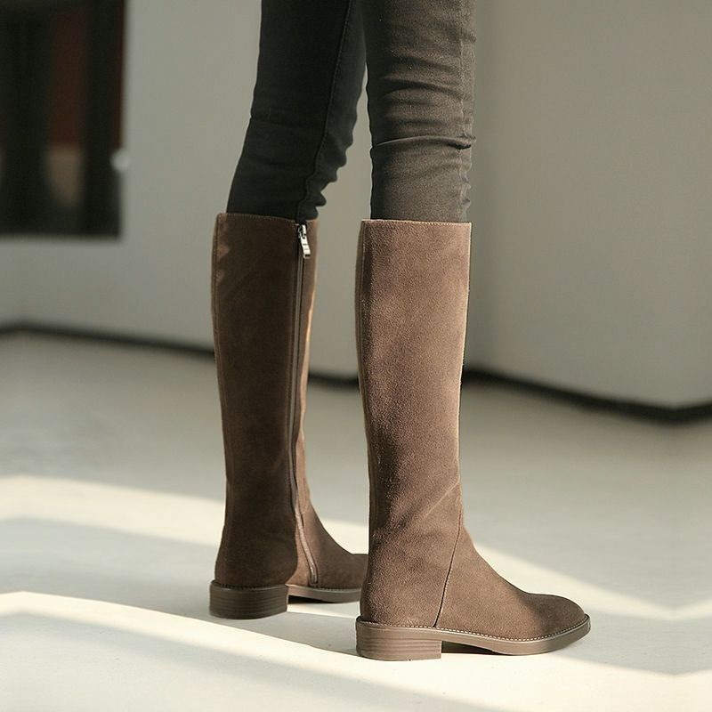 Pointed Toe Flat - 女性の冬用暖かいクールシューズグリルソリッドブーツレディースファッションフェイクファーブラックロングブーツ