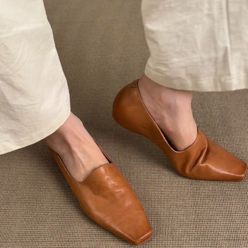 Pointed Toe Flat - レトロフラットローファー レディース スリッポン ブリティッシュスタイル スクエアトゥ シングルシューズ