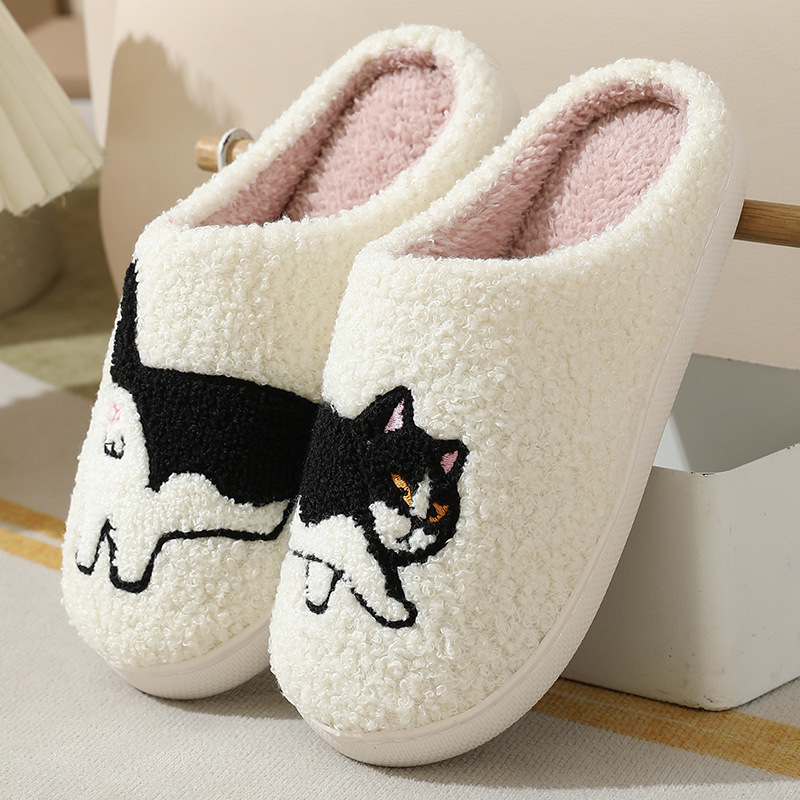 Women'S Shoes For Fall - 冬用プラッシュキュートダックスフンド刺繍ホームスリッパ レディース 室内用 静音 暖かい 滑り止め