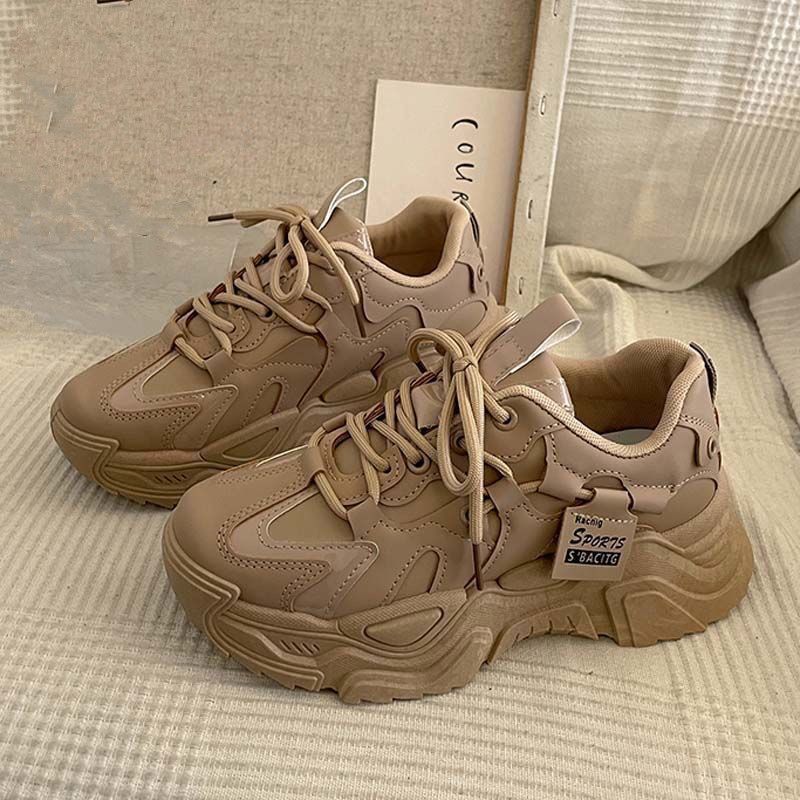 Women Shoes Hong Kong - トレンドの厚底ダッドシューズ、春・秋スタイル、2025年新作、香港スタイル、万能なカーキ色のカジュアルスニーカー