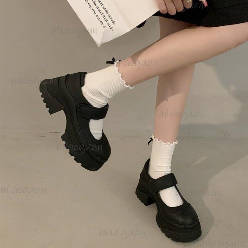 黒のレトロな厚底レザーローファーシューズ レディース 春秋新 - Women'S Shoes Loafers Black のレビューと価格