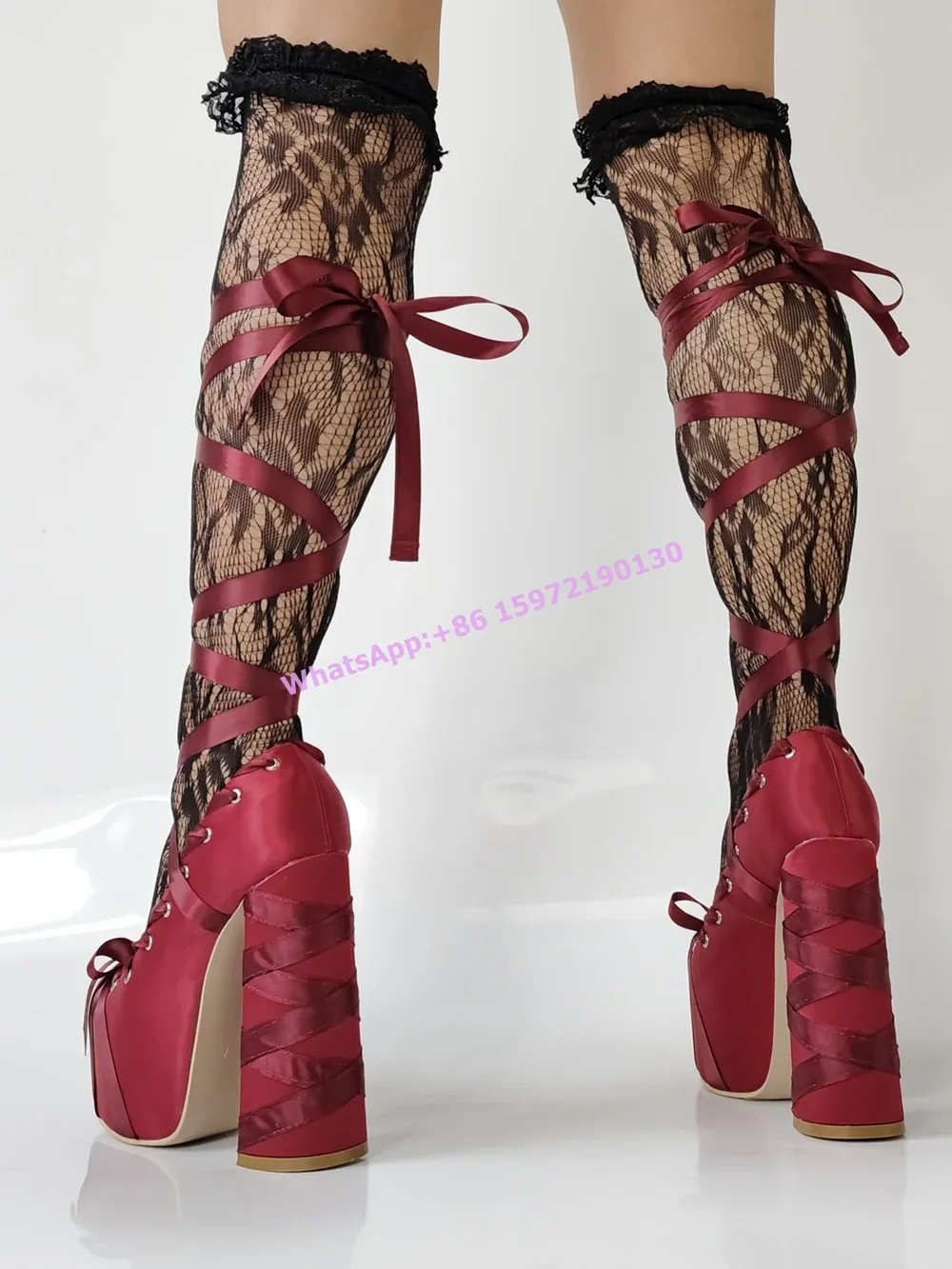 女性用の赤いサテンリボンプラットフォームパンプス,クロス,レ - Ribbon Tie Heel のレビューと価格