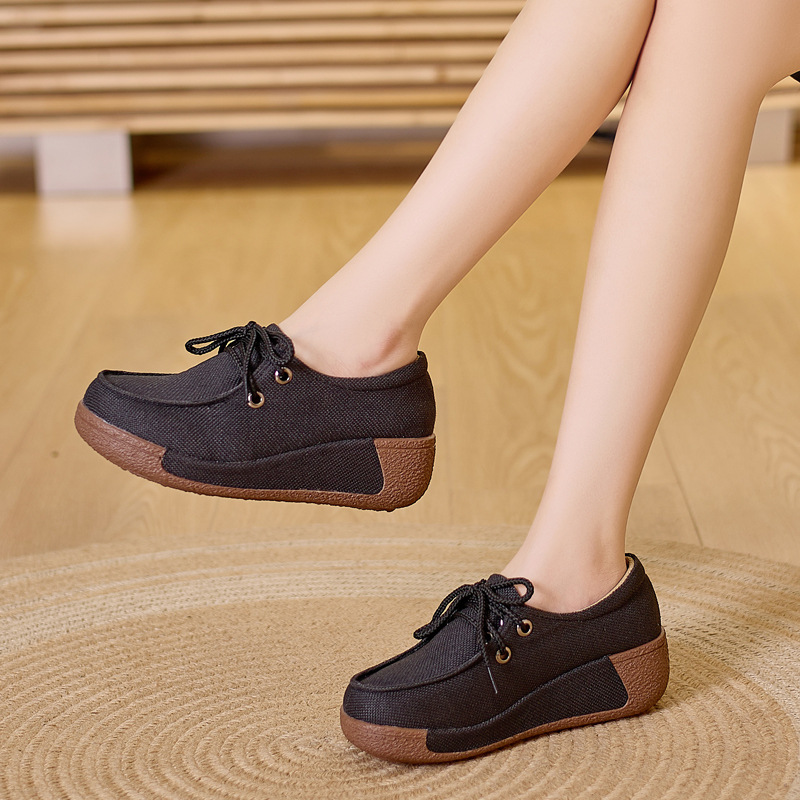 女性のラウンドトゥプラットフォームモカシンレザーレースアップ - Women'S Shoes For Fall のレビューと価格