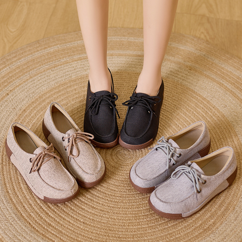 女性のラウンドトゥプラットフォームモカシンレザーレースアップ - Women'S Shoes For Fall のレビューと価格