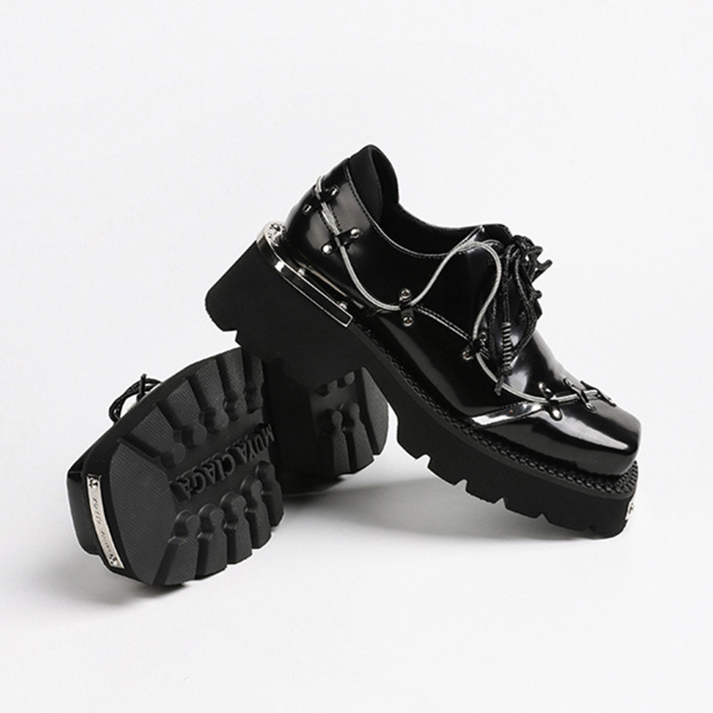高級メタルチェーン装飾チャンキーヒールシューズ レディース  - Women'S Shoes Loafers Black のレビューと価格