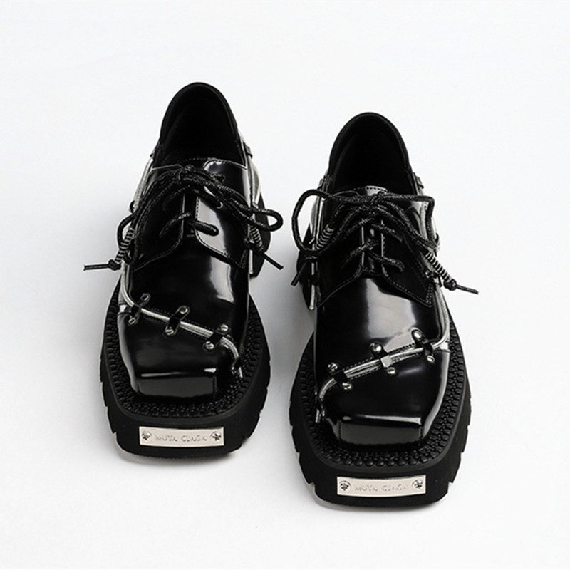 高級メタルチェーン装飾チャンキーヒールシューズ レディース  - Women'S Shoes Loafers Black のレビューと価格