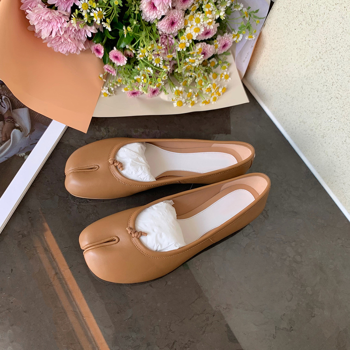 黒バレエフラットスプリットトゥシューズ女性メアリージェーンズ - Women'S Shoes Loafers Black のレビューと価格