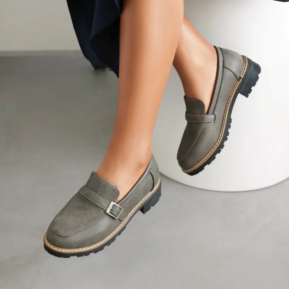 レディース ブラック レザー スクエアバックル プラットフォ - Women'S Shoes Loafers Black のレビューと価格