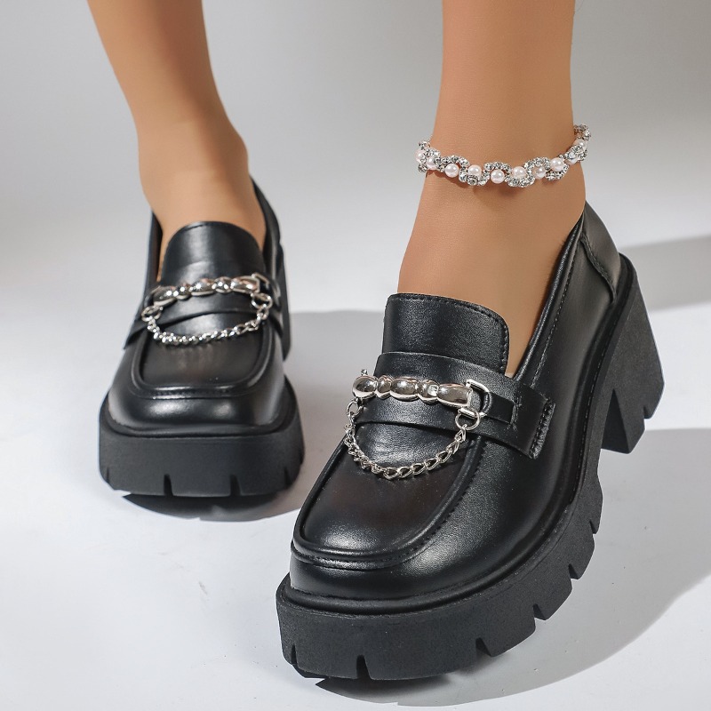 2026 ファッションメタルチェーンプラットフォームローファ - Women'S Shoes Loafers Black のレビューと価格