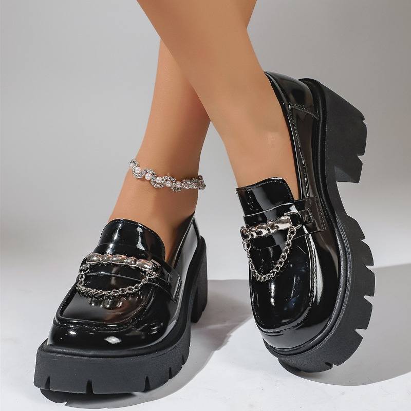 2026 ファッションメタルチェーンプラットフォームローファ - Women'S Shoes Loafers Black のレビューと価格
