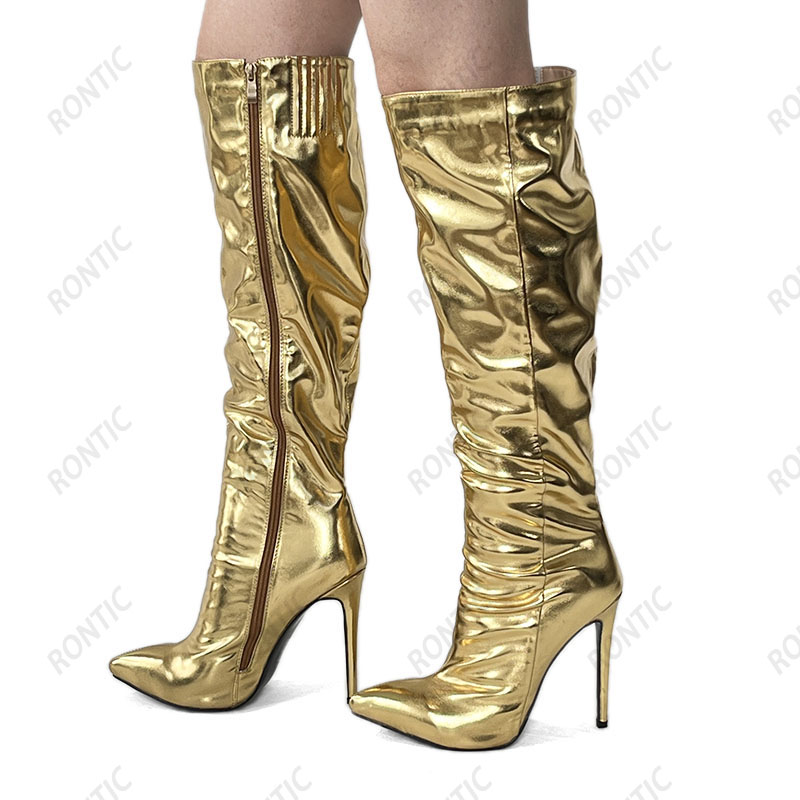 ロニック-女性のための先のとがったつま先の膝のブーツ,薄いヒ - Zip Up Boots Short のレビューと価格