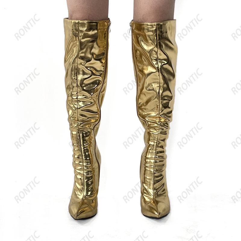 ロニック-女性のための先のとがったつま先の膝のブーツ,薄いヒ - Zip Up Boots Short のレビューと価格