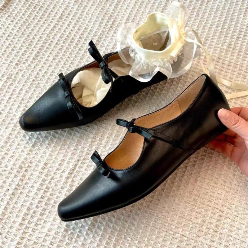 黒のリボン結び飾りフラットローファー女性ファッションポインテ - Women'S Shoes Loafers Black のレビューと価格