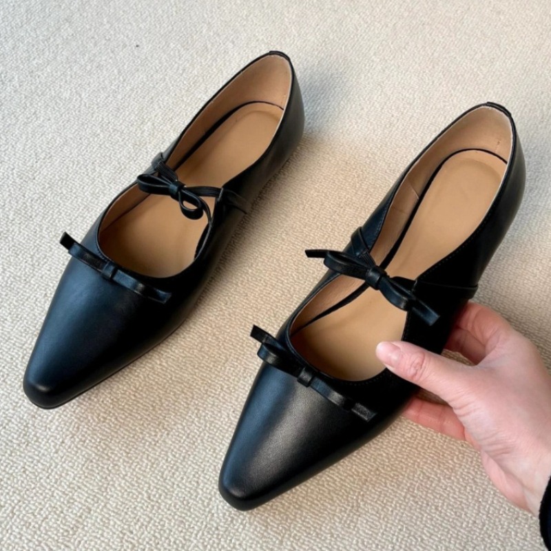 黒のリボン結び飾りフラットローファー女性ファッションポインテ - Women'S Shoes Loafers Black のレビューと価格