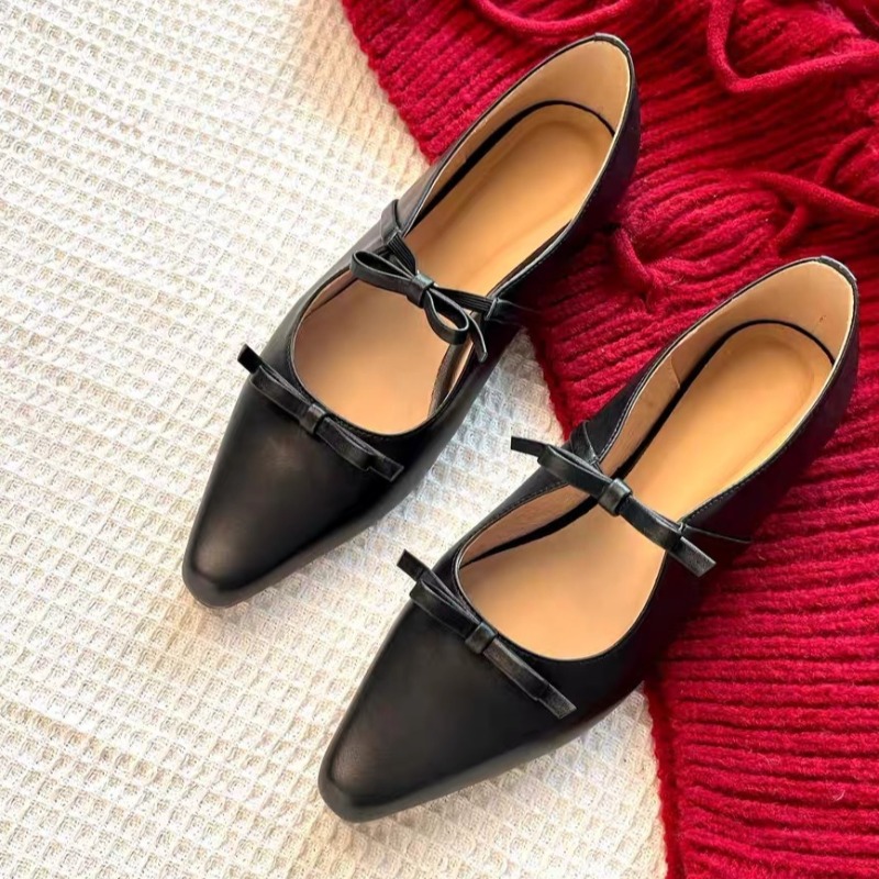 黒のリボン結び飾りフラットローファー女性ファッションポインテ - Women'S Shoes Loafers Black のレビューと価格