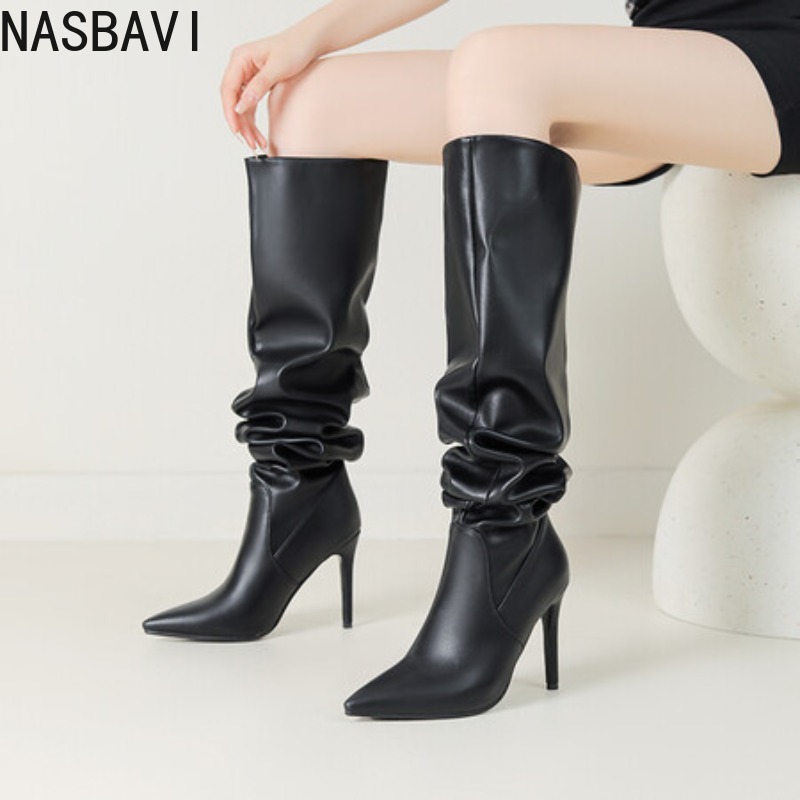 NASBAVI 黒ポインテッドトゥ高級デザイナー女性靴ワイド - Zip Up Boots Short のレビューと価格