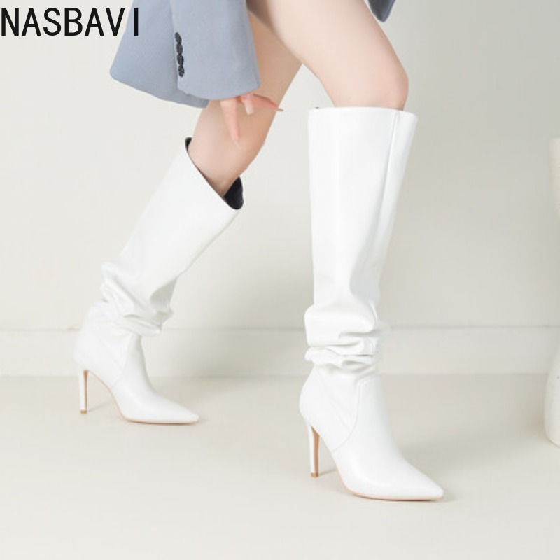 NASBAVI 黒ポインテッドトゥ高級デザイナー女性靴ワイド - Zip Up Boots Short のレビューと価格