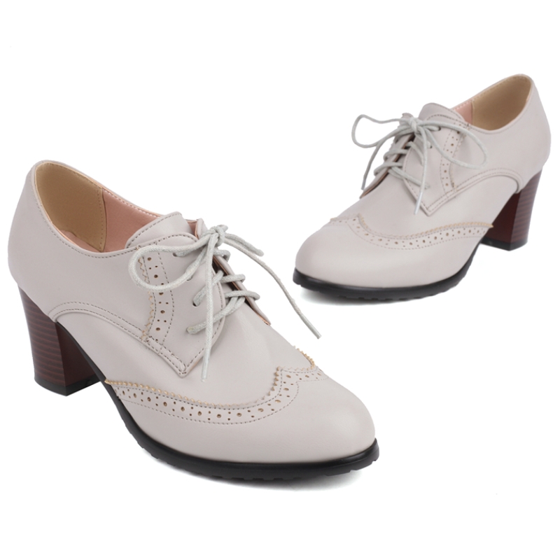 女性のためのヴィンテージハイヒールローファー,レースアップシ - Women'S Shoes Loafers Black のレビューと価格