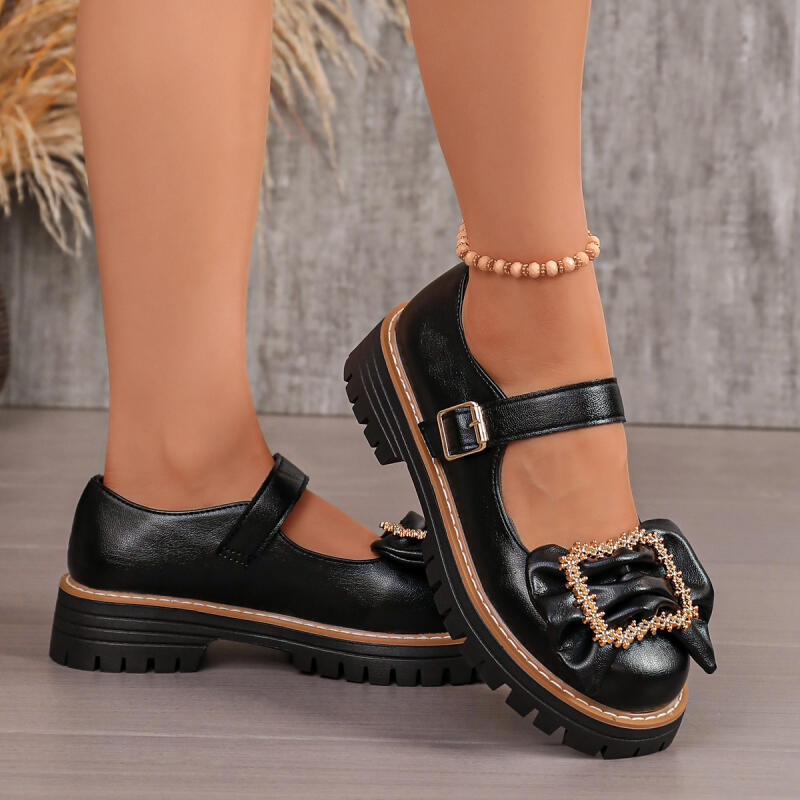 甘い蝶結び飾りの厚底メリージェーンシューズ、2026年夏、快 - Women'S Shoes Loafers Black のレビューと価格