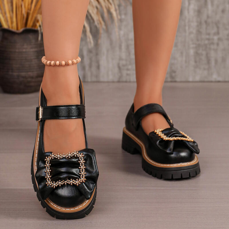 甘い蝶結び飾りの厚底メリージェーンシューズ、2026年夏、快 - Women'S Shoes Loafers Black のレビューと価格