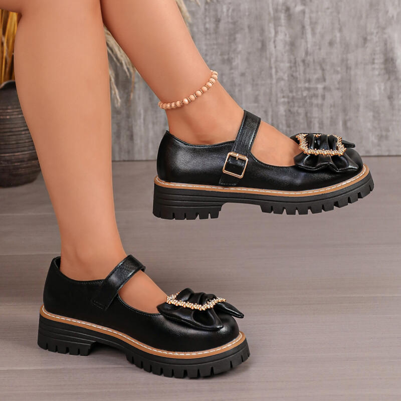 甘い蝶結び飾りの厚底メリージェーンシューズ、2026年夏、快 - Women'S Shoes Loafers Black のレビューと価格