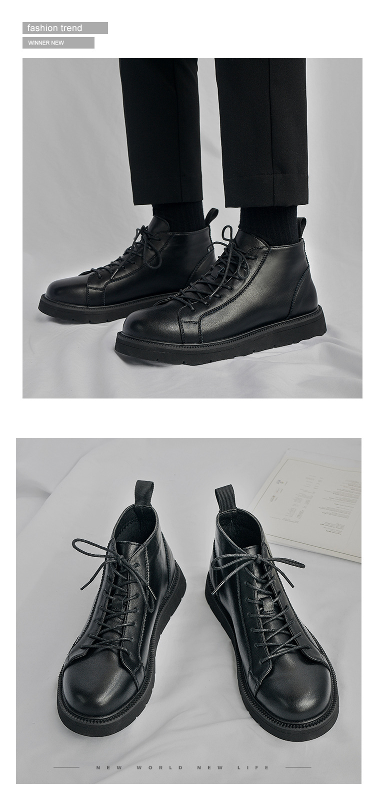 秋の牛革黒ハイカットハンサムブリティッシュバイク革靴香港風ワ - Women Shoes Hong Kong のレビューと価格