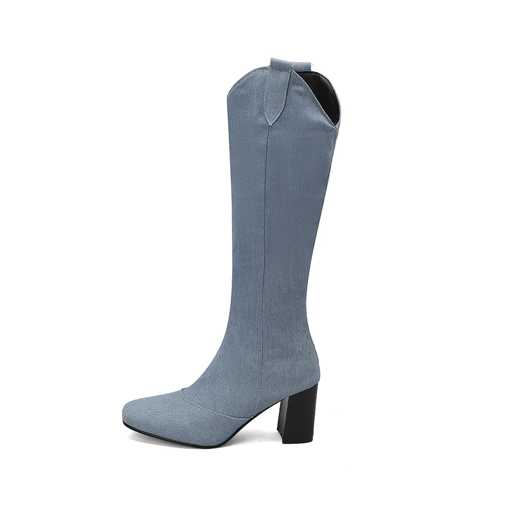 新作冬用ブラックブルー女性ニーハイライディングブーツホットラ - Women'S Shoes In Size 12 のレビューと価格