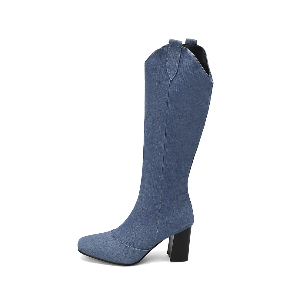 新作冬用ブラックブルー女性ニーハイライディングブーツホットラ - Women'S Shoes In Size 12 のレビューと価格