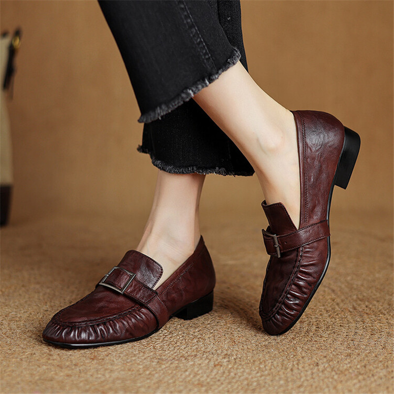 女性用本革モカシン,丸いつま先の靴,プリーツパンプス,厚手の - Women'S Shoes Large のレビューと価格
