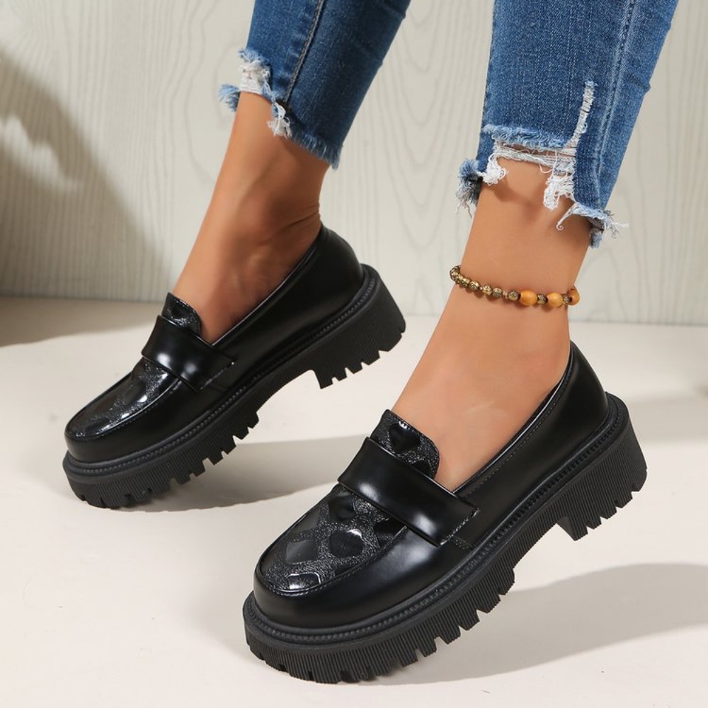 カジュアルプラットフォームローファー女性用2025ブリティッ - Women'S Shoes Loafers Black のレビューと価格