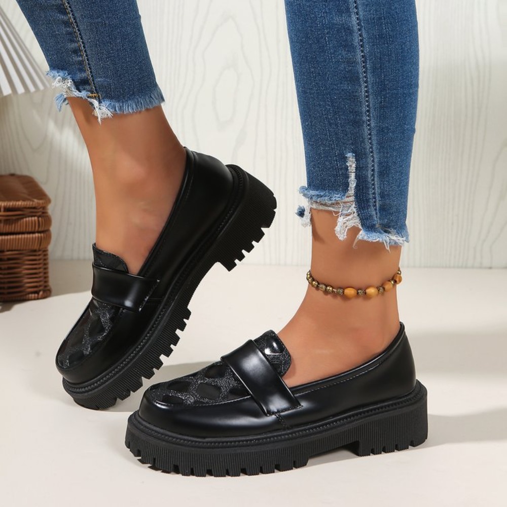 カジュアルプラットフォームローファー女性用2025ブリティッ - Women'S Shoes Loafers Black のレビューと価格