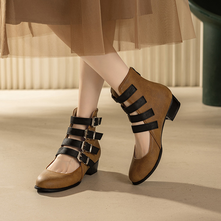 ゴシック風メリージェーンレディースアンクルブーツ、バックルス - Women Shoes Zipper のレビューと価格