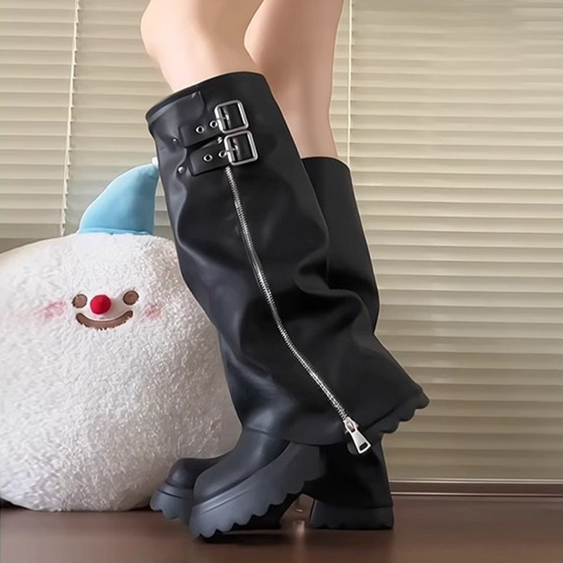 パンクスタイルスプライシング厚底女性ニーハイブーツファッショ - Women'S Shoes For Fall のレビューと価格