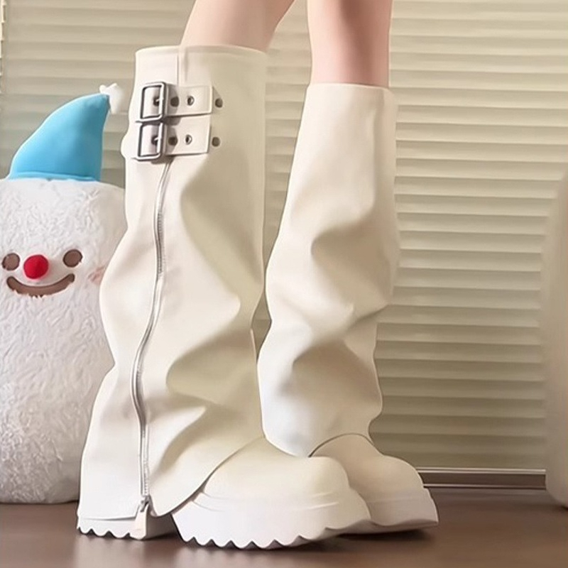 パンクスタイルスプライシング厚底女性ニーハイブーツファッショ - Women'S Shoes For Fall のレビューと価格