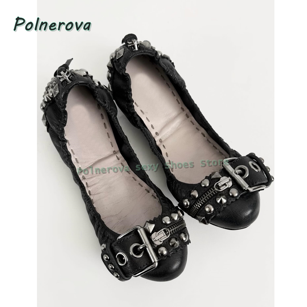 リベットベルトバックル付きメリージェーンシューズ、ポインテッ - Pointed Toe Flat のレビューと価格